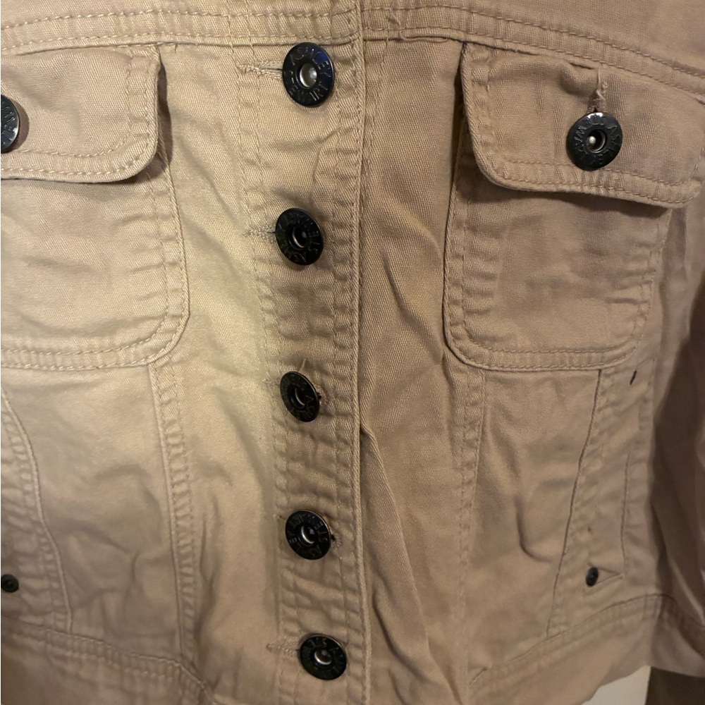 Ashley Stewart Tan Cropped Twill Jean Jacket Utility Wide Cuff Classic Clean 2X - Picture 4 of 9